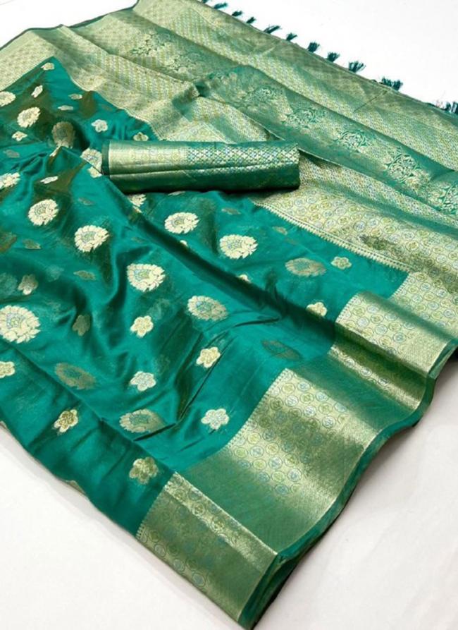 Banarasi Silk Teal Festival Wear Weaving Saree